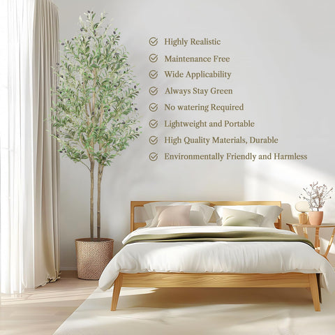 Tall artificial olive tree wall decal with lifelike green leaves and dark olives for indoor and outdoor use