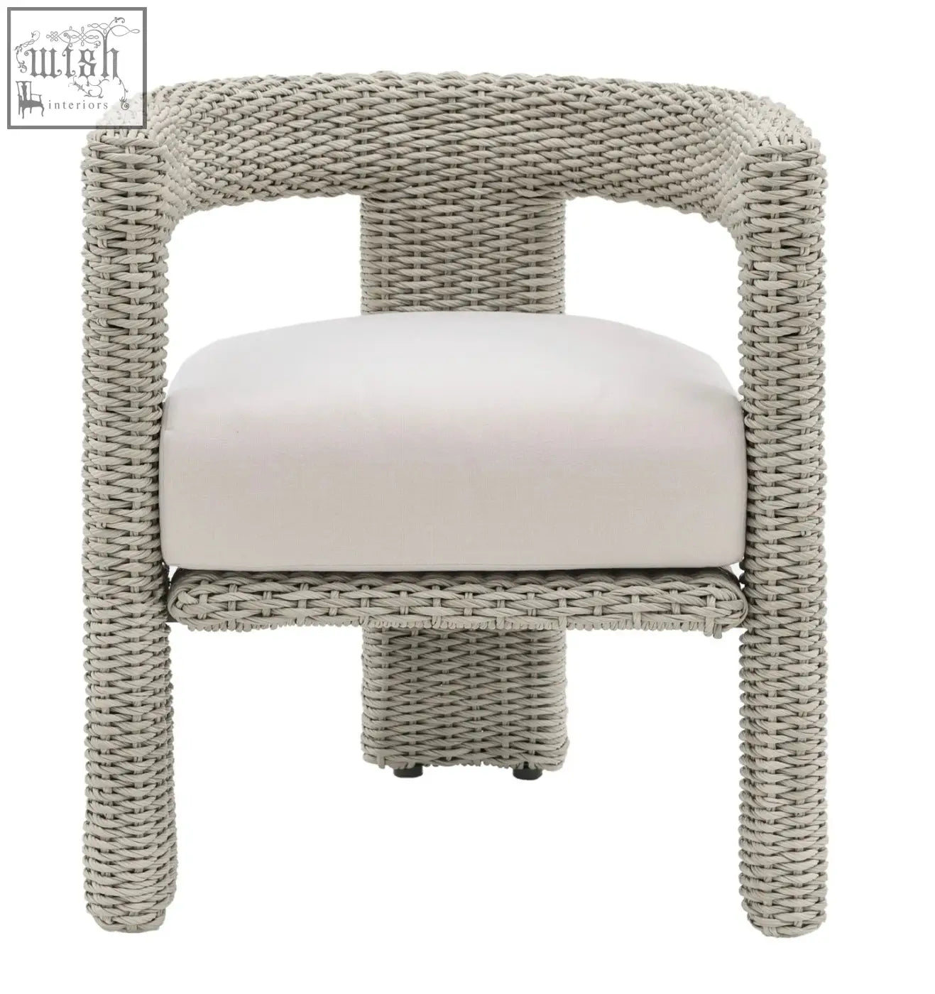 Alva chair x 2 gray woven wicker chairs with cream cushions and sturdy steel material frame for indoor or outdoor use