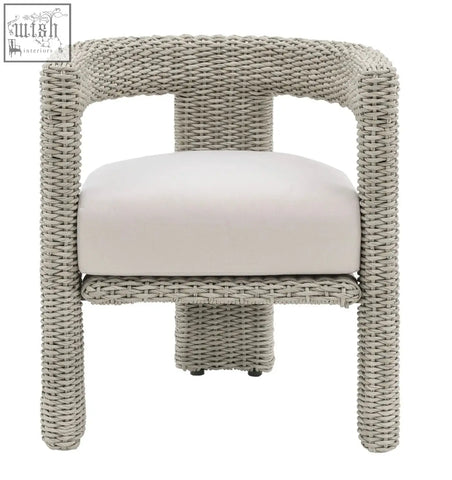 Alva chair x 2 gray woven wicker chairs with cream cushions and sturdy steel material frame for indoor or outdoor use