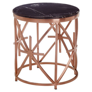 Rose gold alvaro black marble side table with sleek black marble top and sturdy rose gold metal frame
