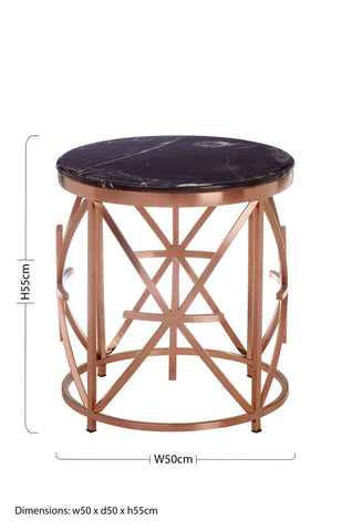 Alvaro black marble side table with rose gold metal frame and sleek black marble top for stylish living spaces