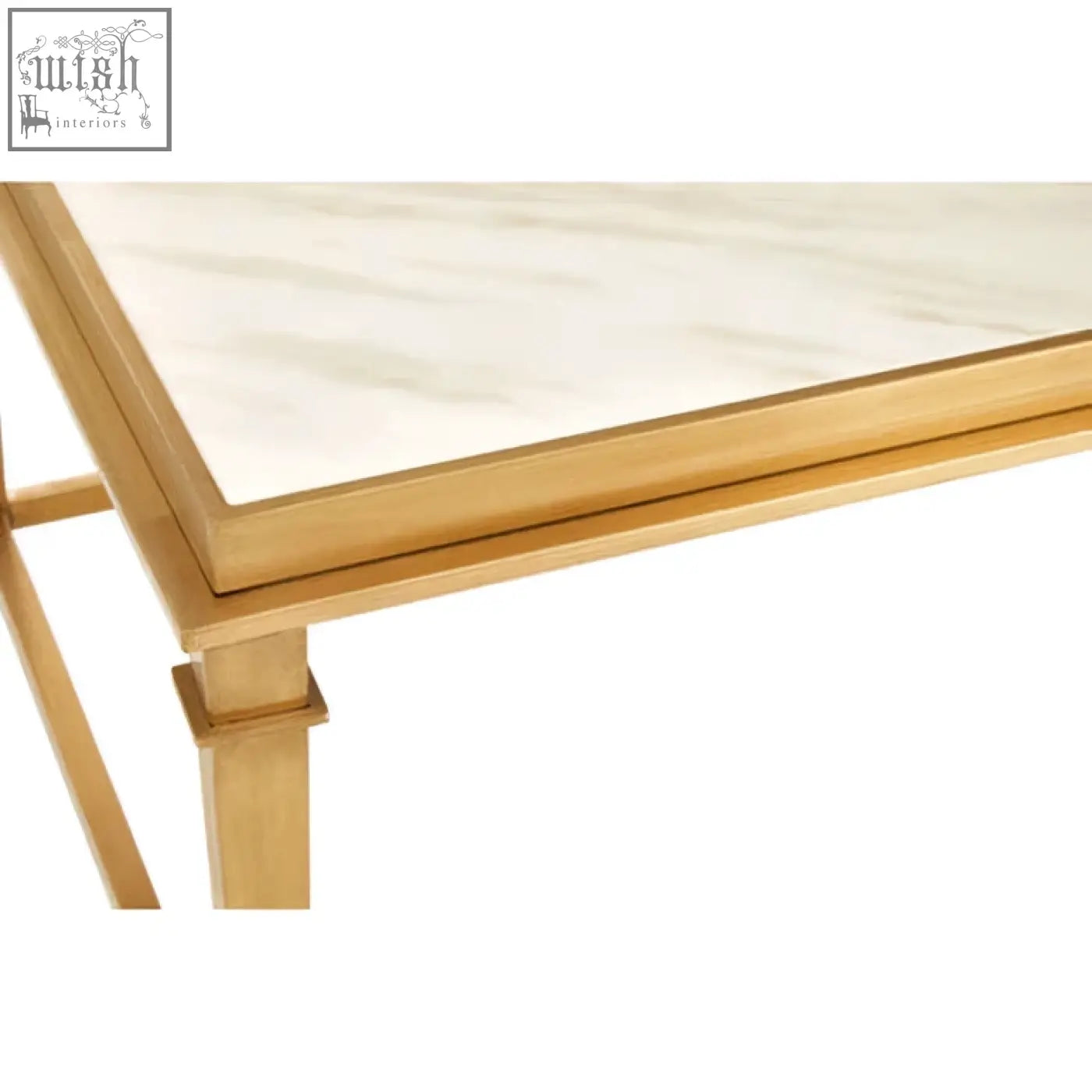 Alvaro rectangular coffee table with gold-finished metal frame and white marble top perfect for stylish living rooms