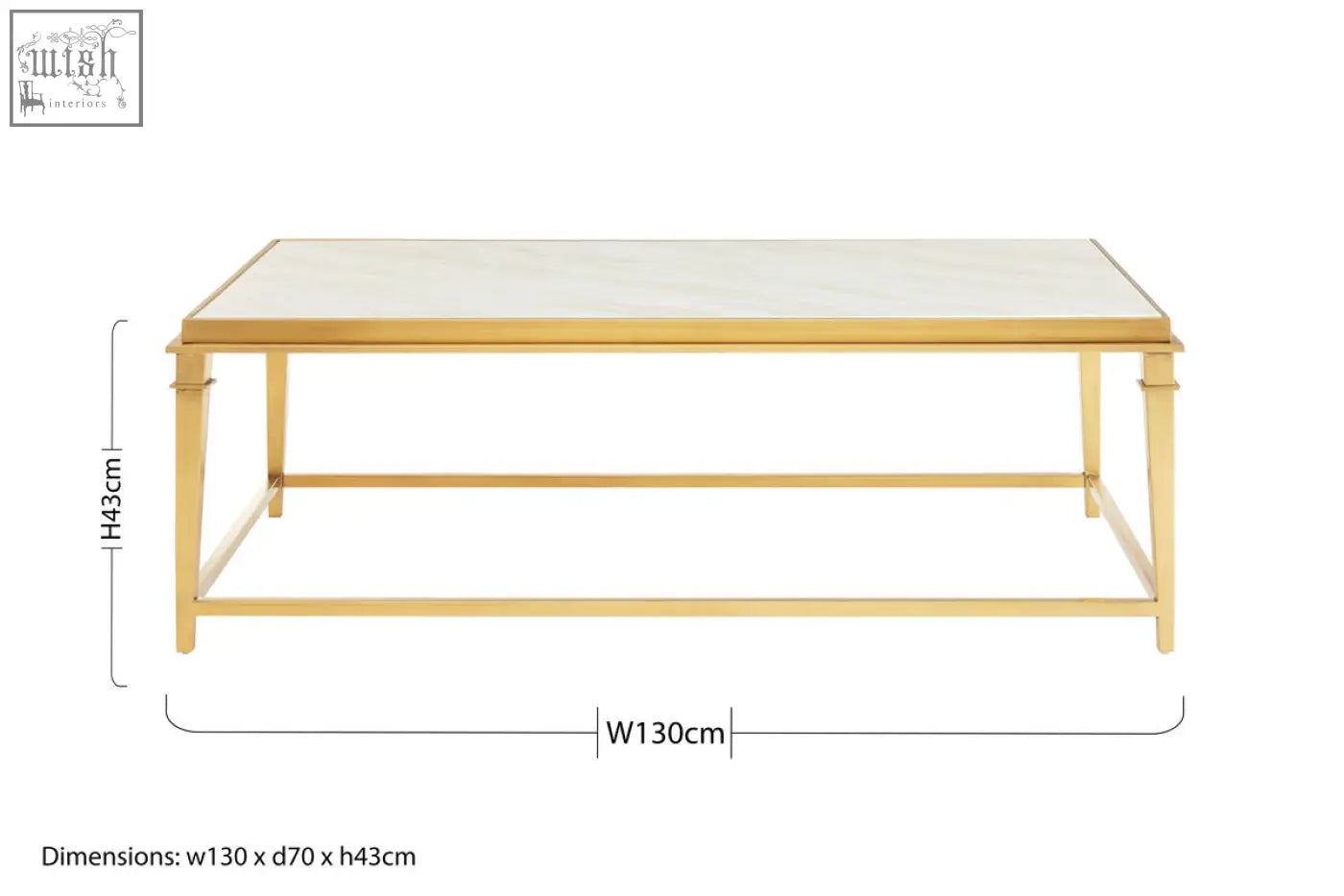 Gold-finished alvaro rectangular coffee table with white marble top and sleek metal frame for modern living rooms