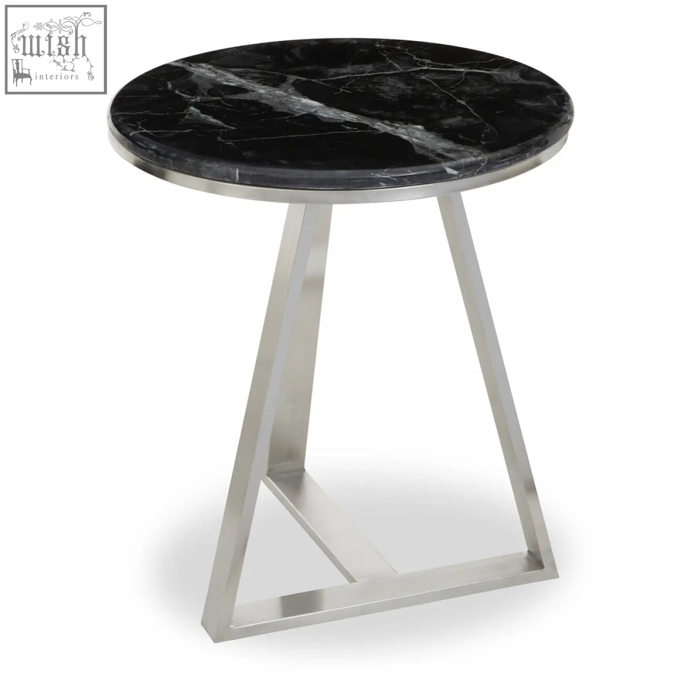 Alvaro round side table with black marble top and silver sledge base perfect for stylish living spaces