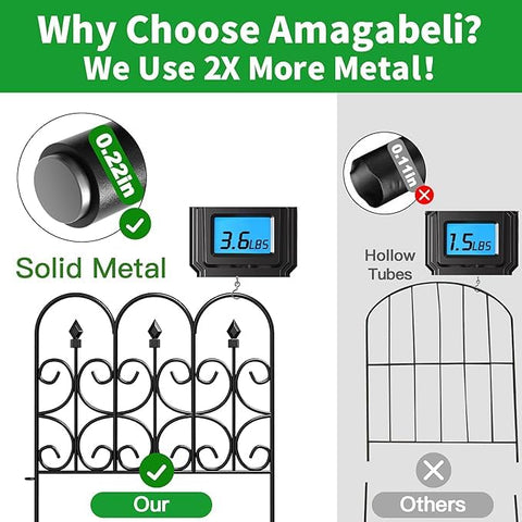 Black wrought iron metal garden fence with ornate scrollwork design from amagabeli garden home 5 panels set