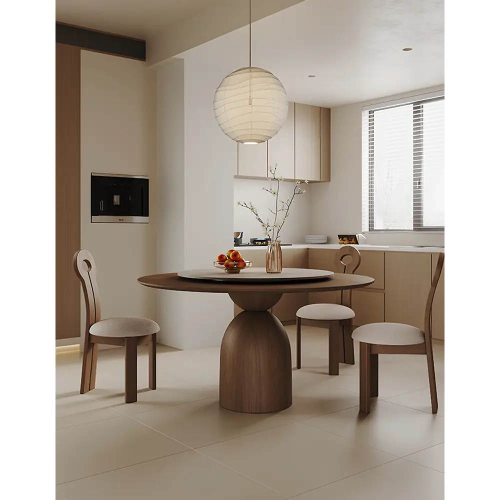 Amaia Round Pedestal Dining Table Solid Wood Black Or Walnut