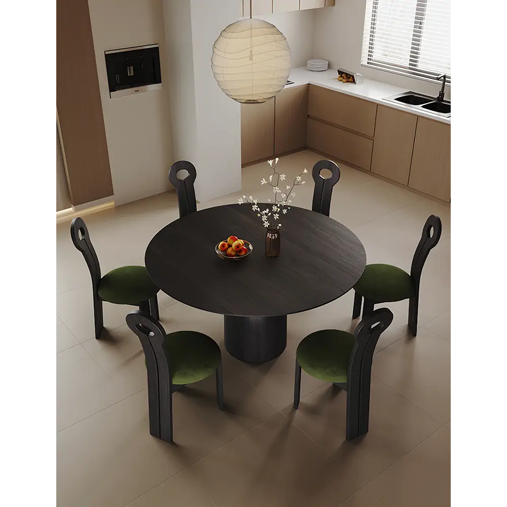 Amaia Round Pedestal Dining Table Solid Wood Black Or Walnut