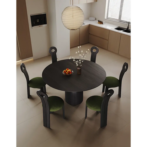 Amaia Round Pedestal Dining Table Solid Wood Black Or Walnut