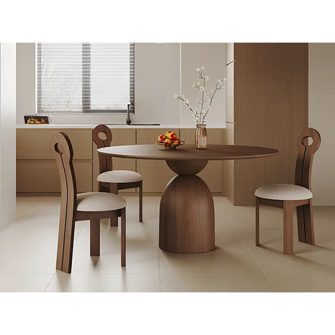 Amaia Round Pedestal Dining Table Solid Wood Black Or Walnut