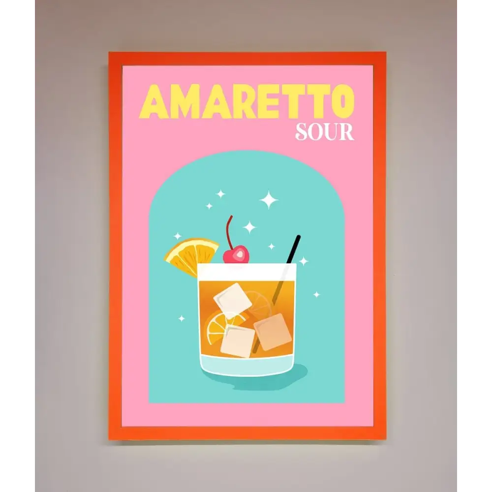 Amaretto Sour Cocktail Framed Wall Art - A3 (29.7 x 42 cm) / Neon Orange - Framed Print