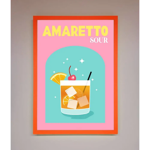 Amaretto Sour Cocktail Framed Wall Art - A3 (29.7 x 42 cm) / Neon Orange - Framed Print