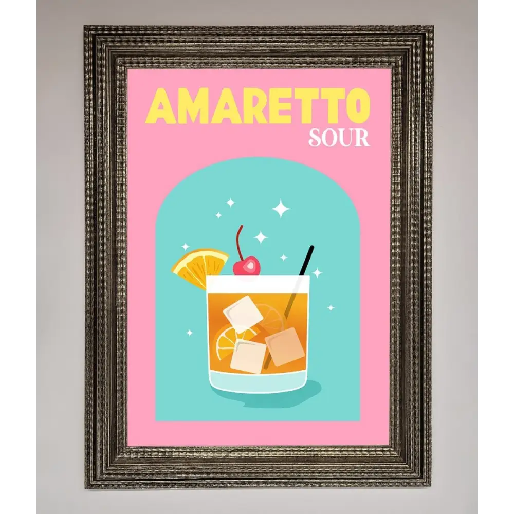 Amaretto Sour Cocktail Framed Wall Art - A3 (29.7 x 42 cm) / Ornate Silver - Framed Print