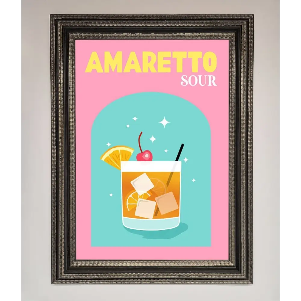 Amaretto Sour Cocktail Framed Wall Art - A3 (29.7 x 42 cm) / Ornate Silver Black - Framed Print