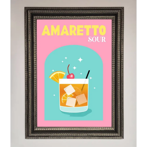 Amaretto Sour Cocktail Framed Wall Art - A3 (29.7 x 42 cm) / Ornate Silver Black - Framed Print