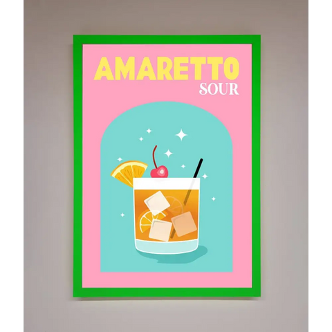 Amaretto Sour Cocktail Framed Wall Art - B0 (100 x 141 cm) / Neon Dark Green - Framed Print