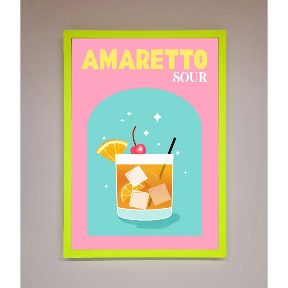 Amaretto Sour Cocktail Framed Wall Art - B0 (100 x 141 cm) / Neon Green - Framed Print