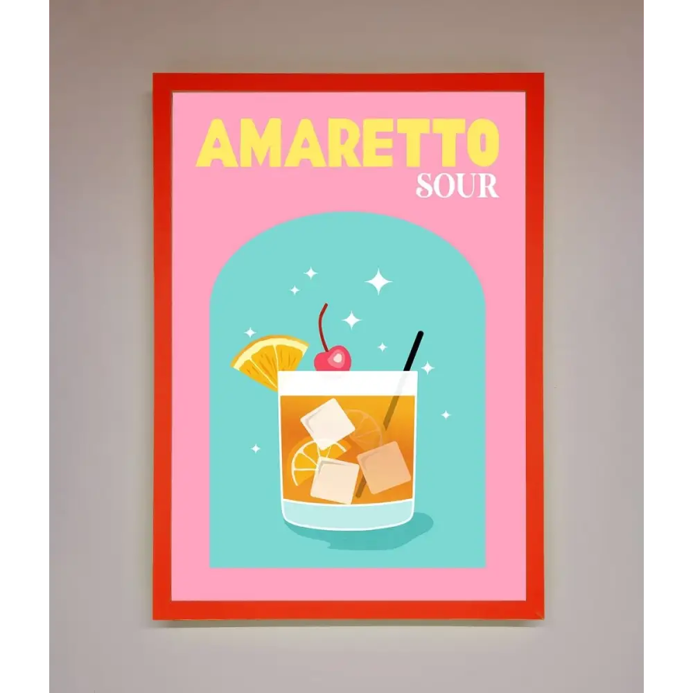 Amaretto Sour Cocktail Framed Wall Art - B0 (100 x 141 cm) / Neon Red - Framed Print