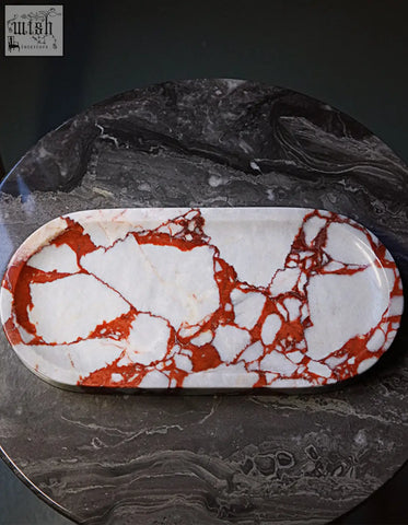 Amaryllis marble tray with sleek design and polished finish featuring vibrant red and white marble pattern