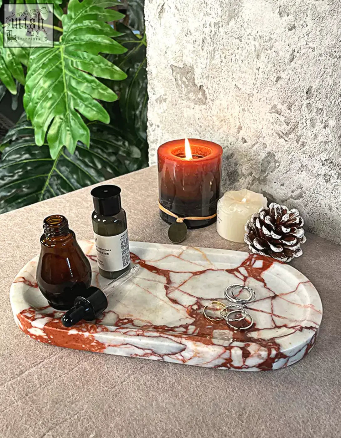 Amaryllis marble tray with white base and red veining holding small items perfect for marble tray lovers considering shipping cost or offer financing