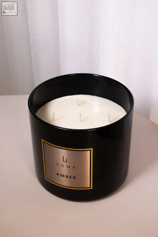 Black cylindrical li home amber candle jar with three white wicks in large candle collection luxury 3 wick 1kg candle