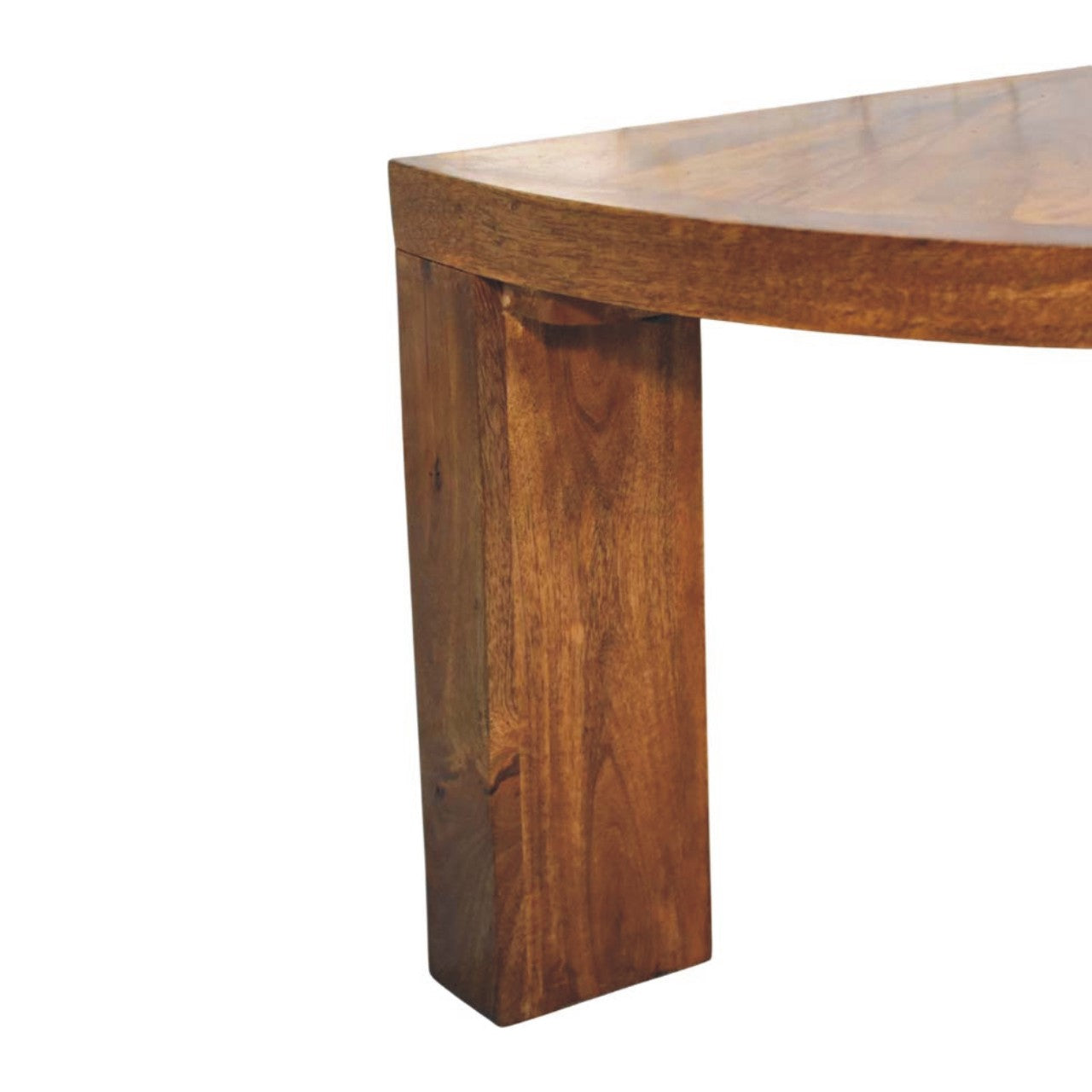 Solid wood amber oak coffee table leg with rich warm brown finish and natural grain patterns for half moon design