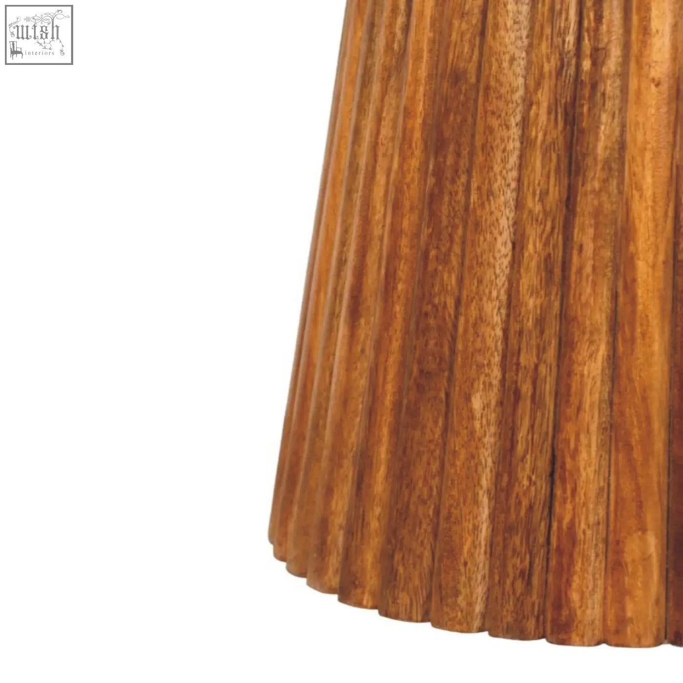 Amber oak round side table with warm natural wood and fluted pleated design perfect for cozy spaces