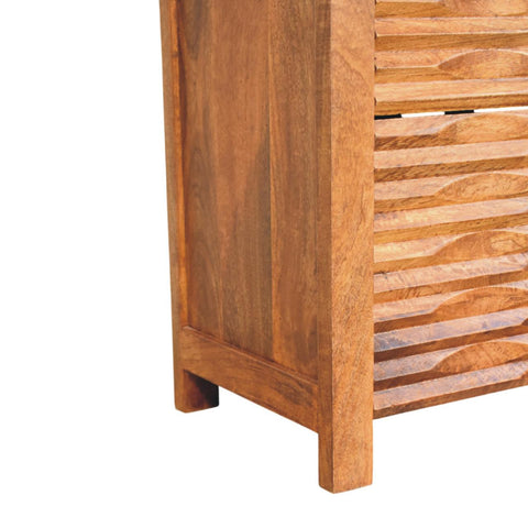 Amber wavefront cabinet solid wood with slatted doors and a warm natural finish for stylish storage