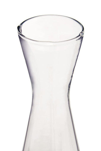 Ambra clear glass carafe with a sleek tapered design and smooth rounded rim made from clear glass