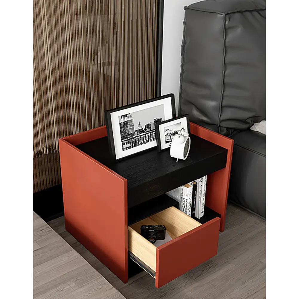 Ambrose Wooden Bedside Table Red