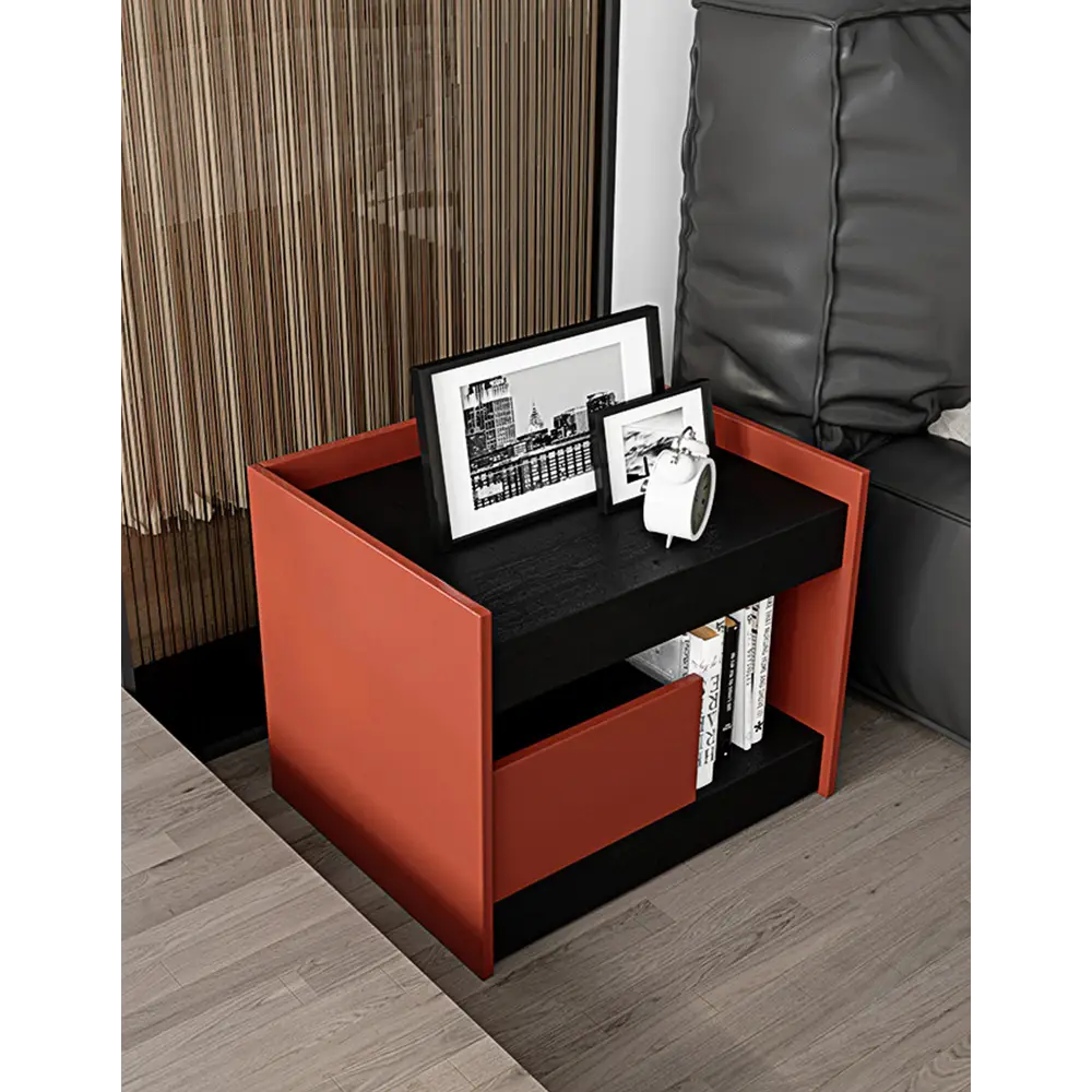 Ambrose Wooden Bedside Table Red