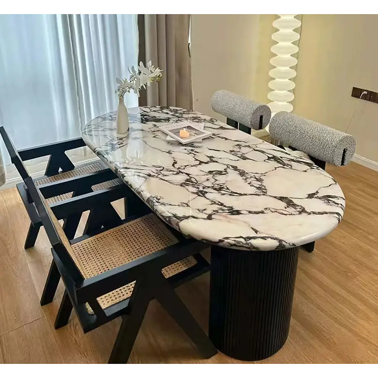 Amina Black Oval Dining Table Solid Wood & Marble