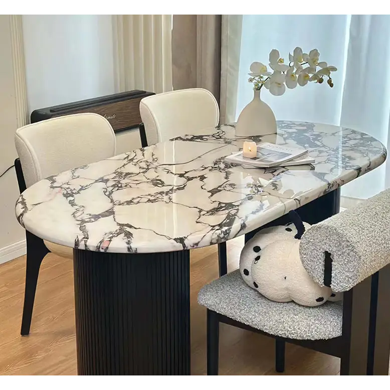 Amina Black Oval Dining Table Solid Wood & Marble