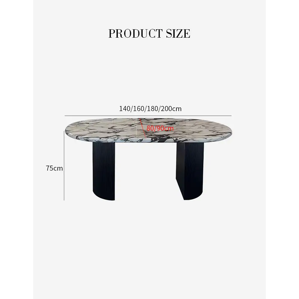 Amina Black Oval Dining Table Solid Wood & Marble