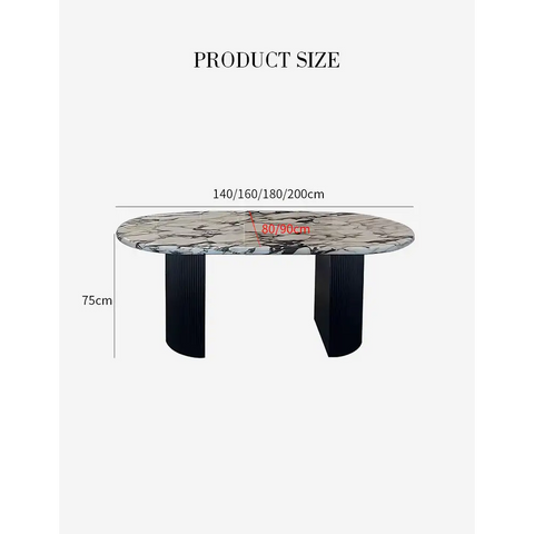 Amina Black Oval Dining Table Solid Wood & Marble