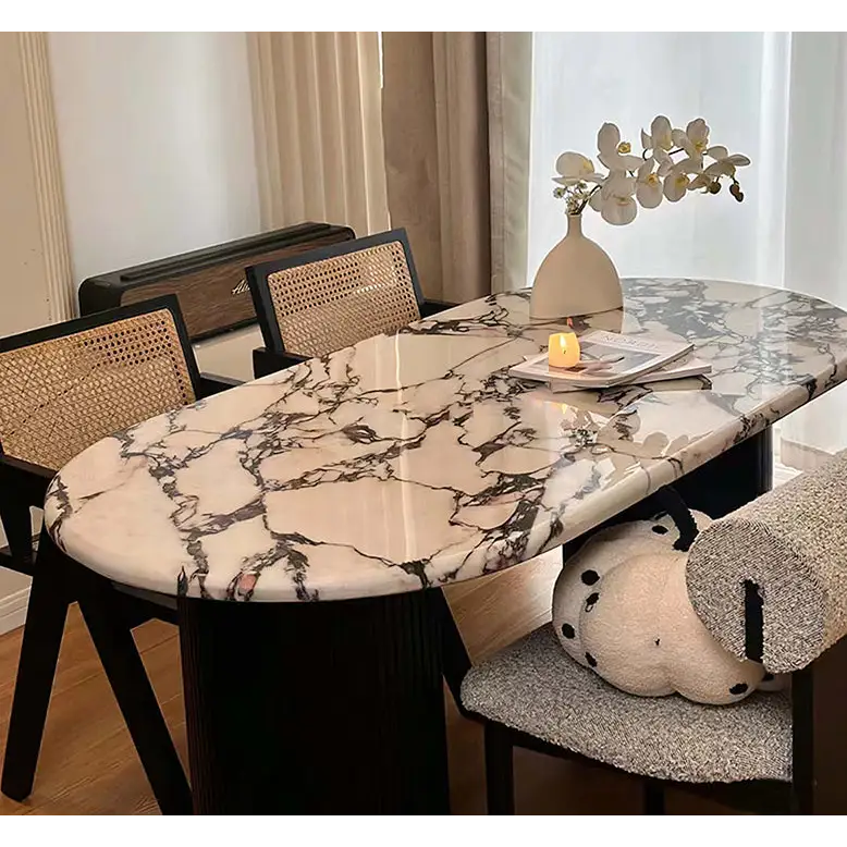 Amina Black Oval Dining Table Solid Wood & Marble