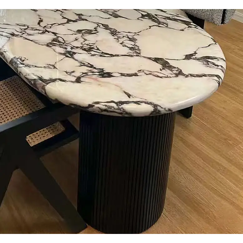 Amina Black Oval Dining Table Solid Wood & Marble