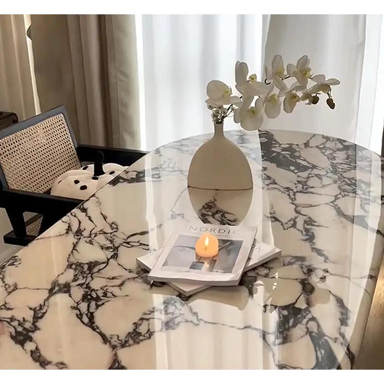 Amina Black Oval Dining Table Solid Wood & Marble