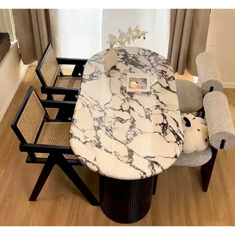 Amina Black Oval Dining Table Solid Wood & Marble