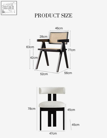 Black-framed armchair with woven cane seat and modern white chair with black legs by amina oval dining table