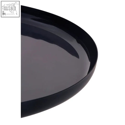 Black glossy ceramic plate with smooth curved rim from amira set of three gold and black tray tables
