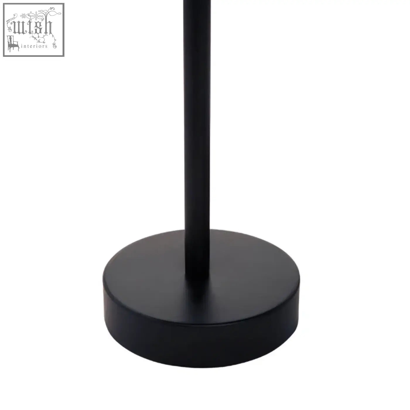 Black matte cylindrical stand with circular base from amira set of three gold and black tray tables