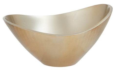 Amreli gold metal bowl with a sleek asymmetrical design and smooth reflective gold metal interior