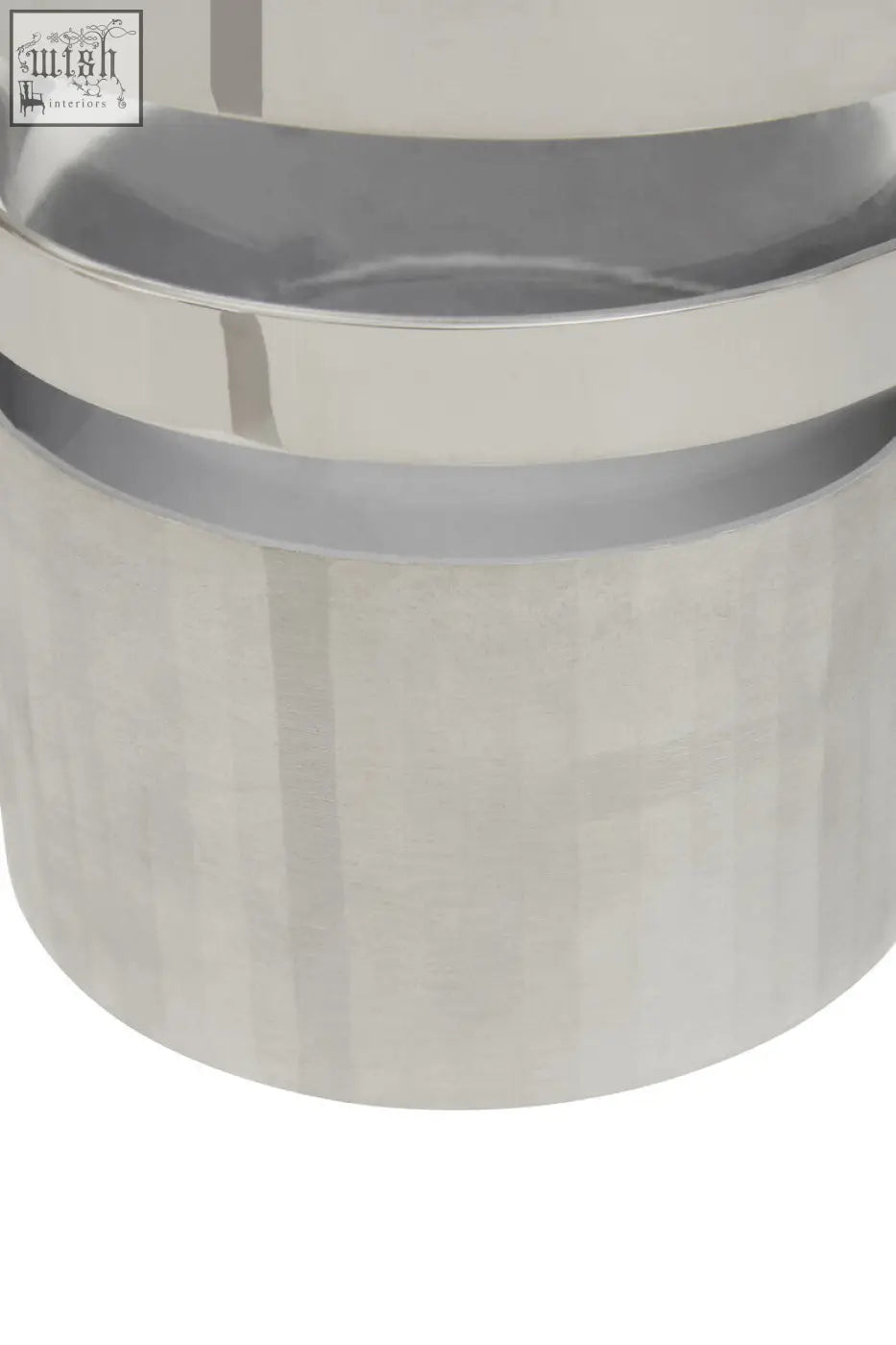 Amreli small vertical textured silver metal hurricane candle holder with sleek cylindrical brushed silver finish and bands