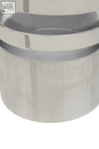 Amreli small vertical textured silver metal hurricane candle holder with sleek cylindrical brushed silver finish and bands