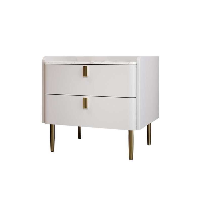 White ana bedside table with two drawers gold tone handles and legs perfect bedside table for any room