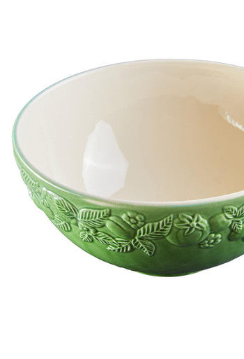 Anaya oven to tableware large bowl in chateaux green with embossed leaf and berry pattern ceramic design