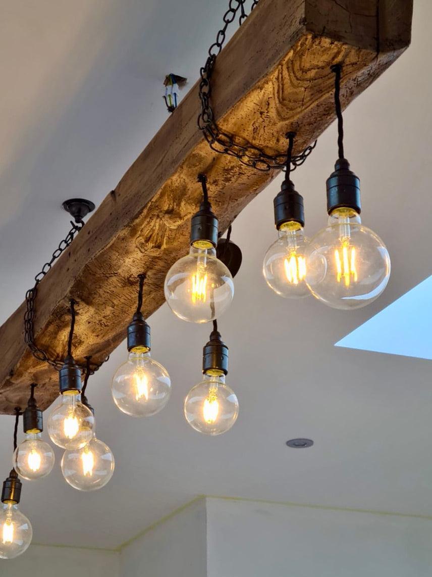 Reclaimed Oak Beam Chandelier | 300 Year Old Rustic Kitchen Lighting UK