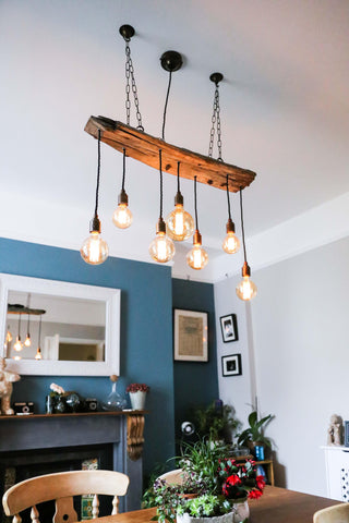 Reclaimed Oak Beam Chandelier | 300 Year Old Rustic Kitchen Lighting UK