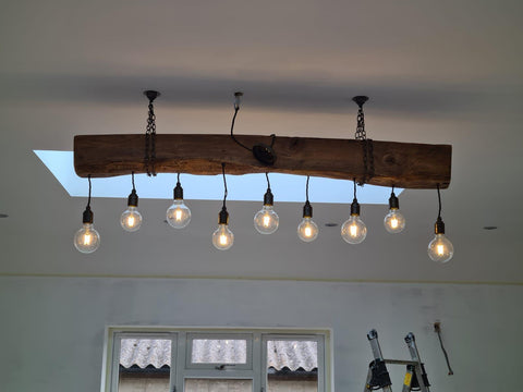 Reclaimed Oak Beam Chandelier | 300 Year Old Rustic Kitchen Lighting UK