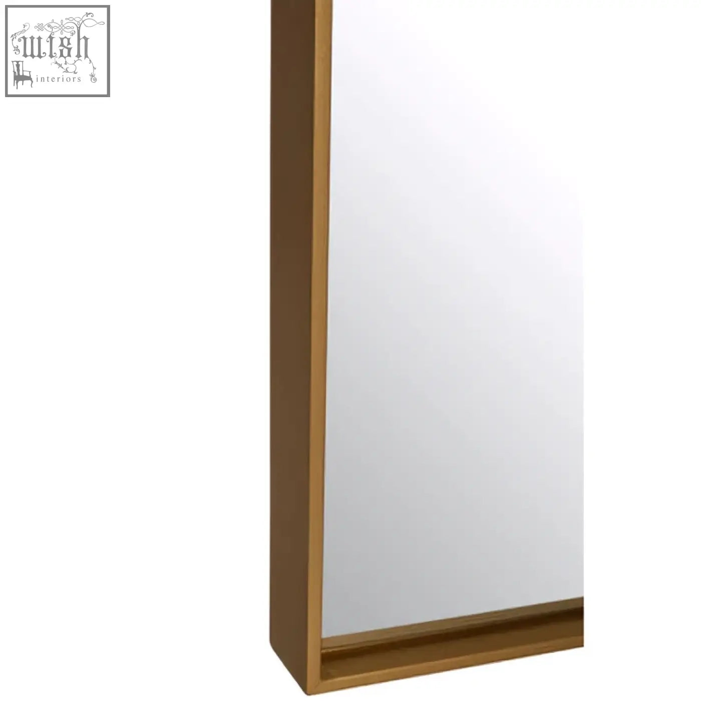 Ando large square gold finish wall mirror with a sleek rectangular gold frame and minimalist design